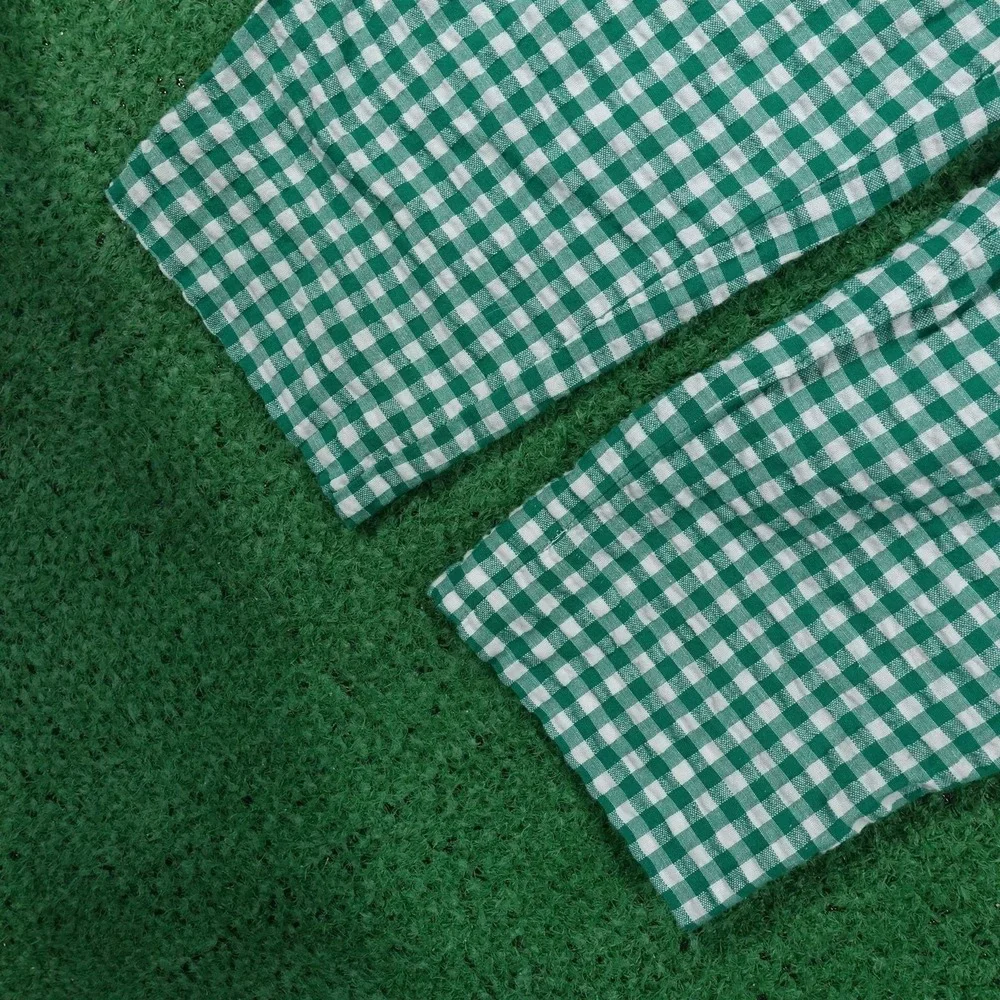 Banana Republic‎ Pants Womens 2 Green Gingham Paperbag Crop Twill Belted Linen